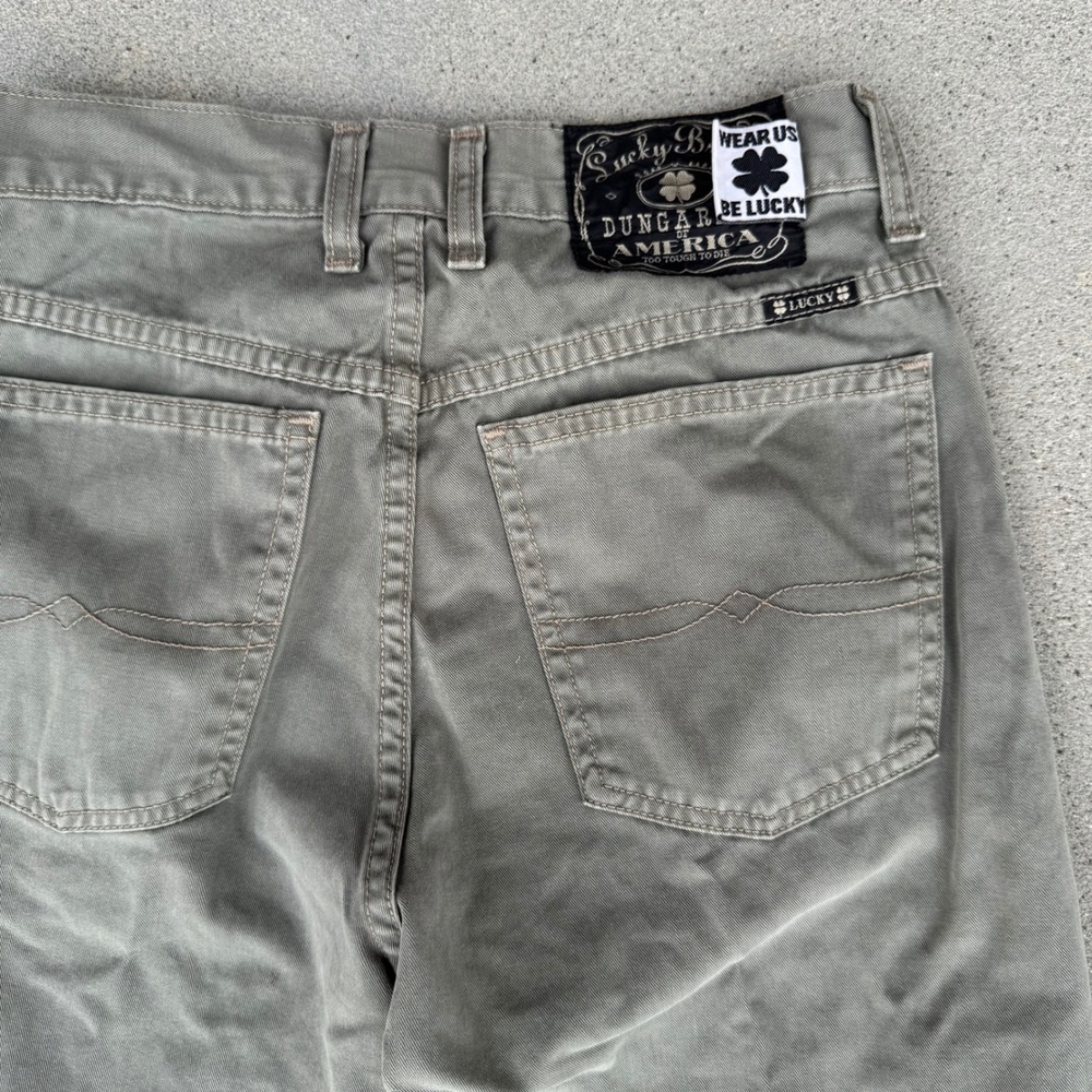 Vintage Lucky Brand Dungarees Mens 29 Olive Green Straight Leg Made in USA 90s